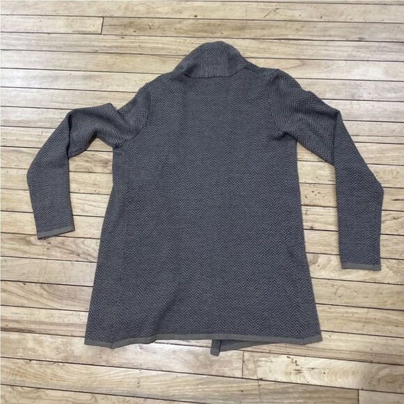 CYNTHIA ROWLEY Cardigan Merino Wool Blend Women S Brown Chevron Black Knit S - Picture 15 of 15